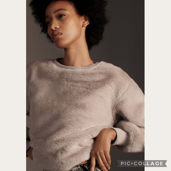 Anthropologie Tops - Anthropologie Maeve Faux Fur Sweatshirt in Gray
